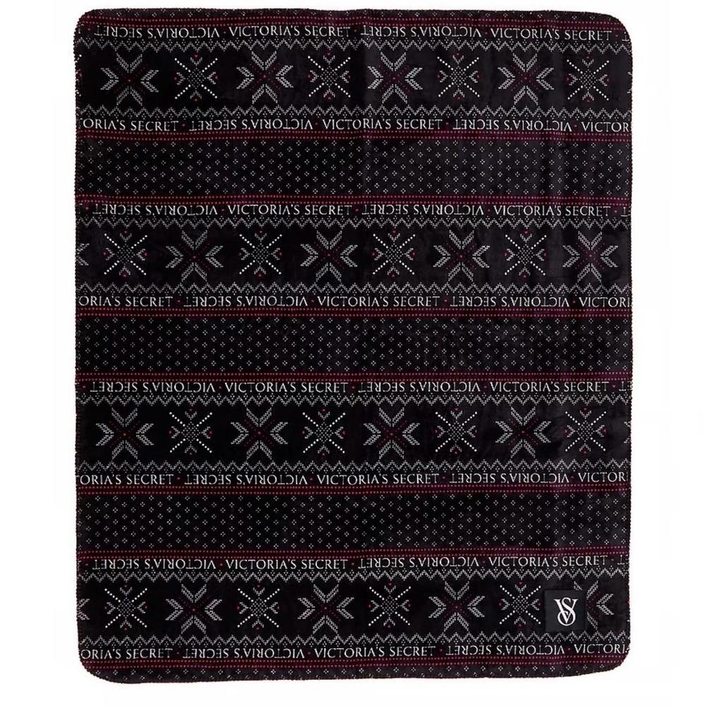 VICTORIA SECRET Black White Fair Isle Sherpa Plush Fleece Blanket 50X60 NEW